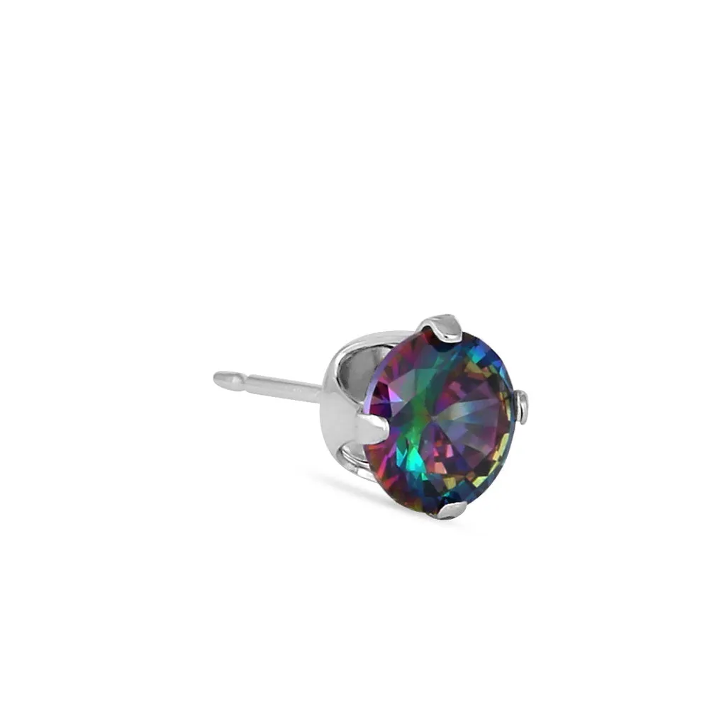 0.9ct Sterling Silver Round Rainbow Topaz CZ Stud Earrings 5mm