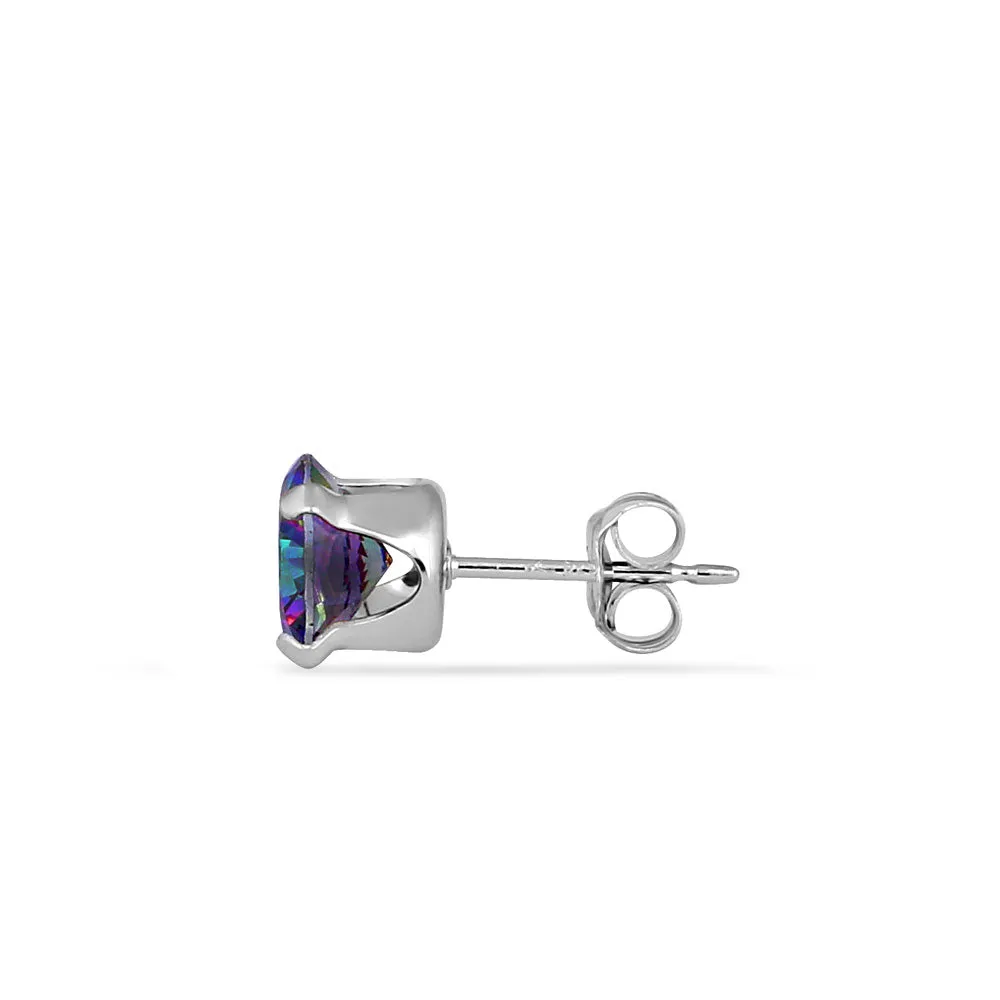 0.9ct Sterling Silver Round Rainbow Topaz CZ Stud Earrings 5mm