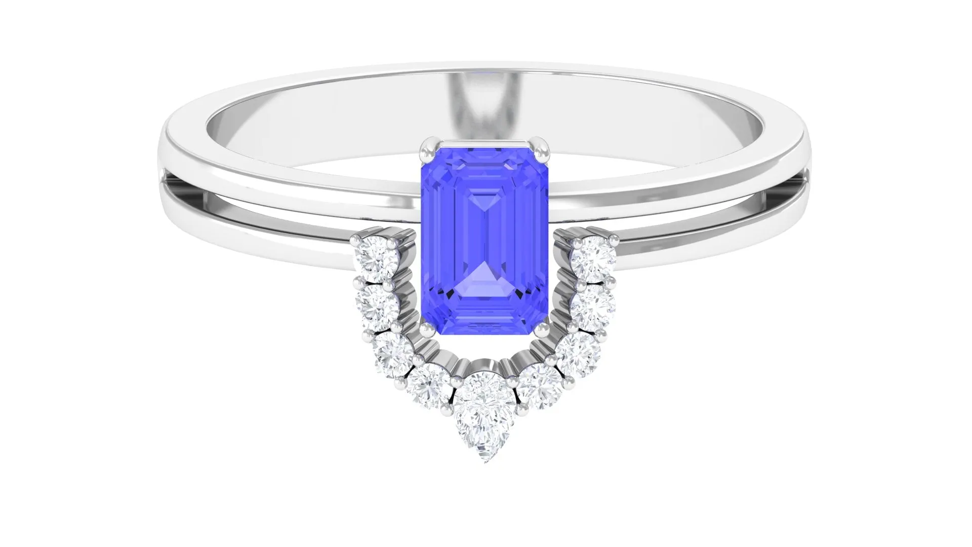 1 CT Solitaire Tanzanite and Diamond Double Band Engagement Ring