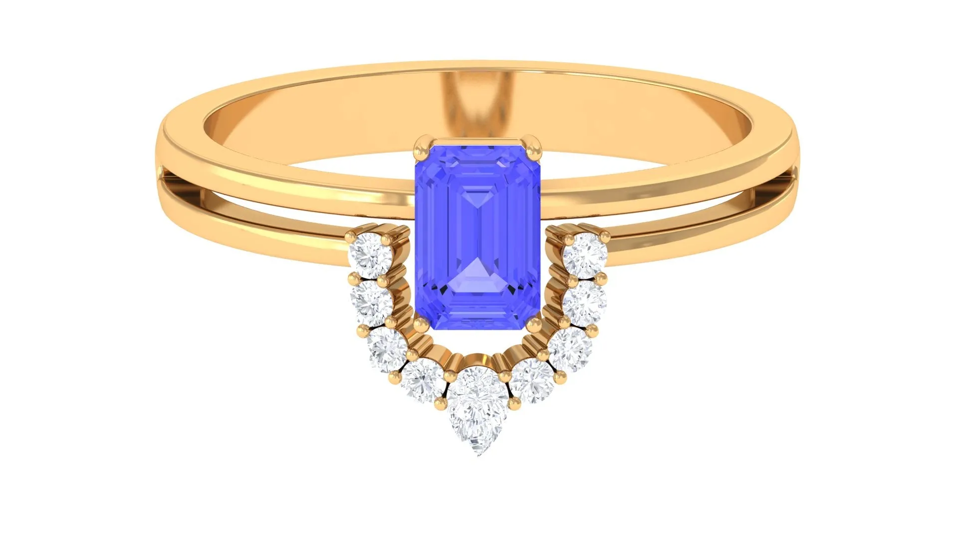 1 CT Solitaire Tanzanite and Diamond Double Band Engagement Ring