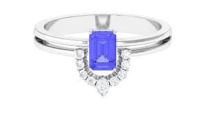 1 CT Solitaire Tanzanite and Diamond Double Band Engagement Ring