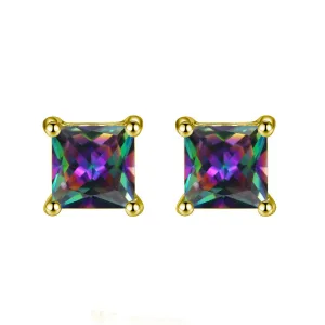 10k Yellow Gold Plated 4 Carat Square Created Mystic Topaz Stud Earrings