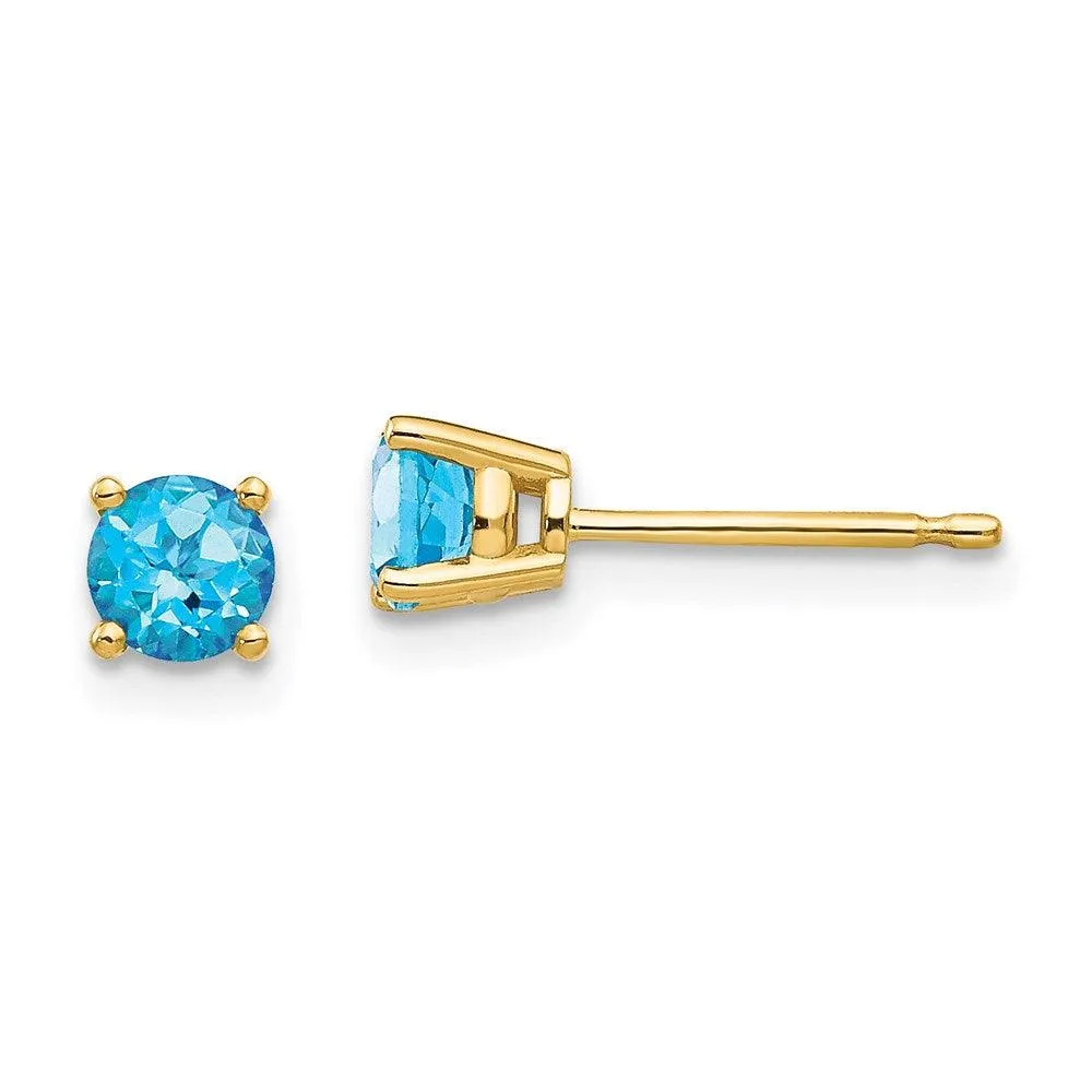 14k 4mm Blue Topaz Earrings