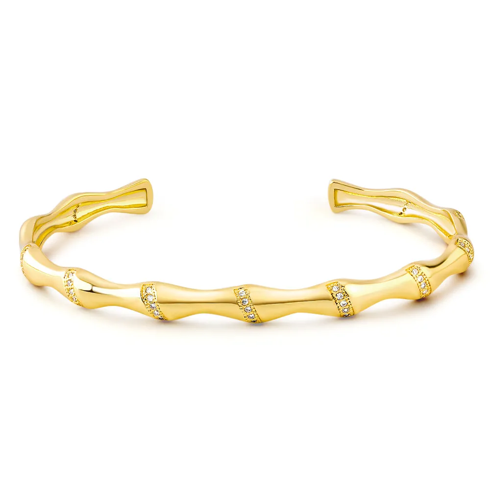 14K Gold Cuff Bangle Bracelets for Women- Bamboo