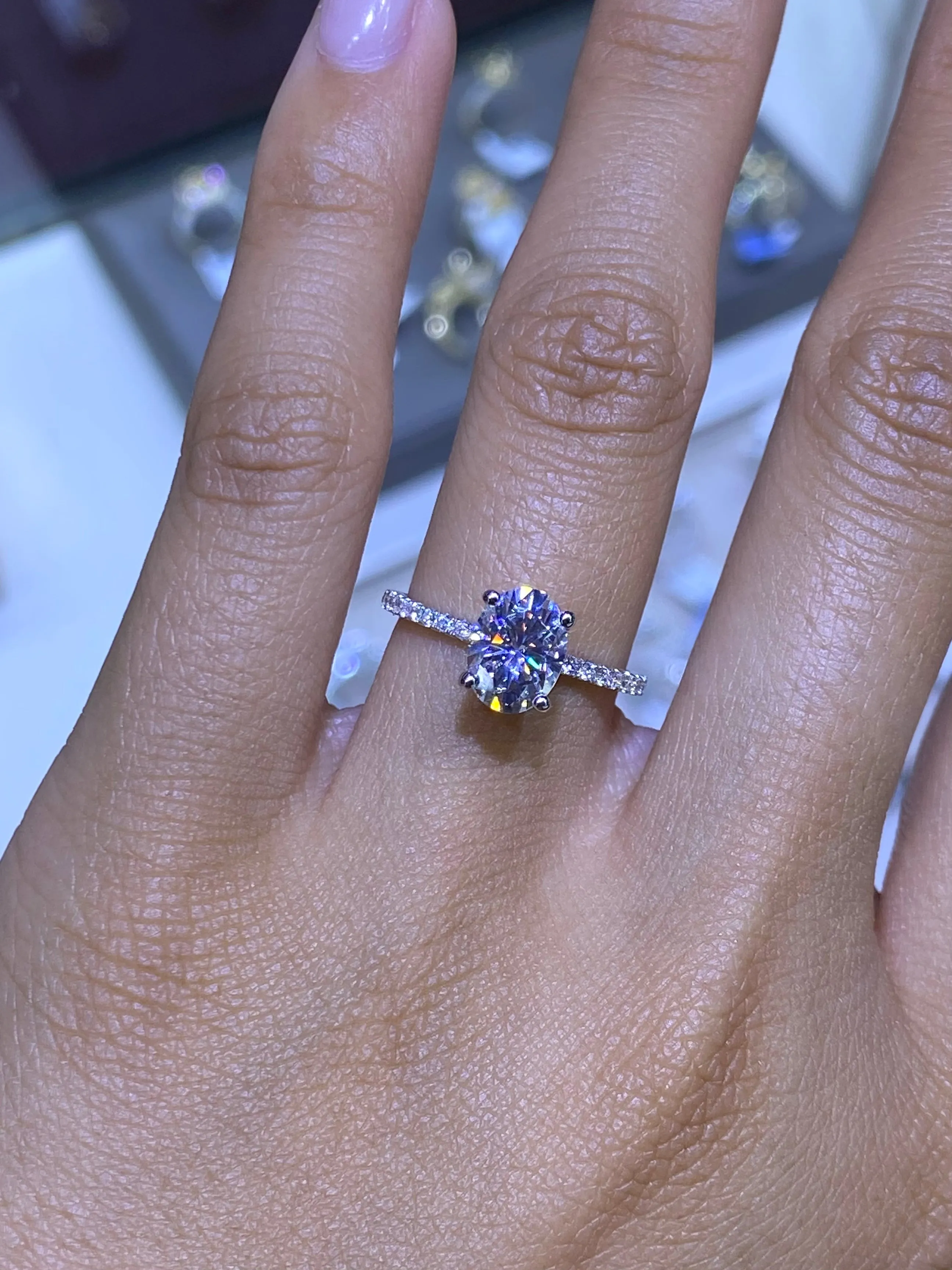 14k Gold Oval Moissanite Under Halo Engagement Ring