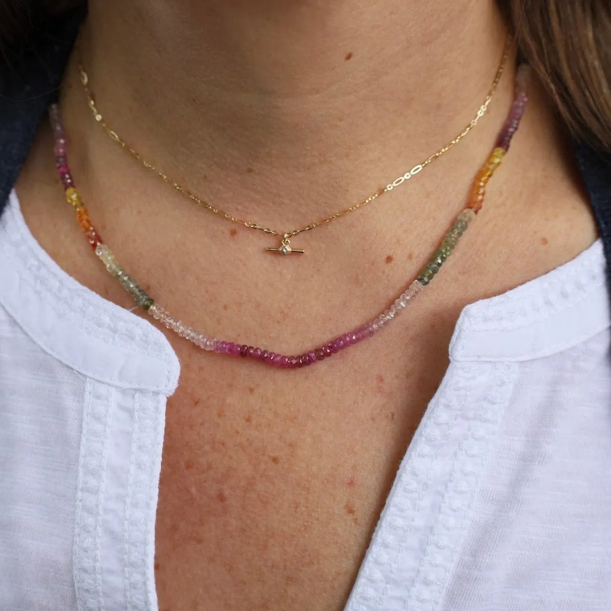 14K Multi Sapphire Line Necklace