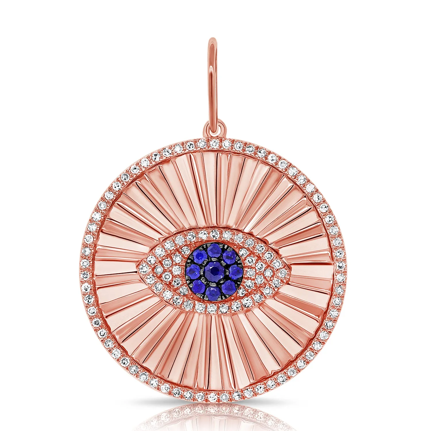 14K Rose Gold Diamond Sapphire Evil Eye Halo Pendant