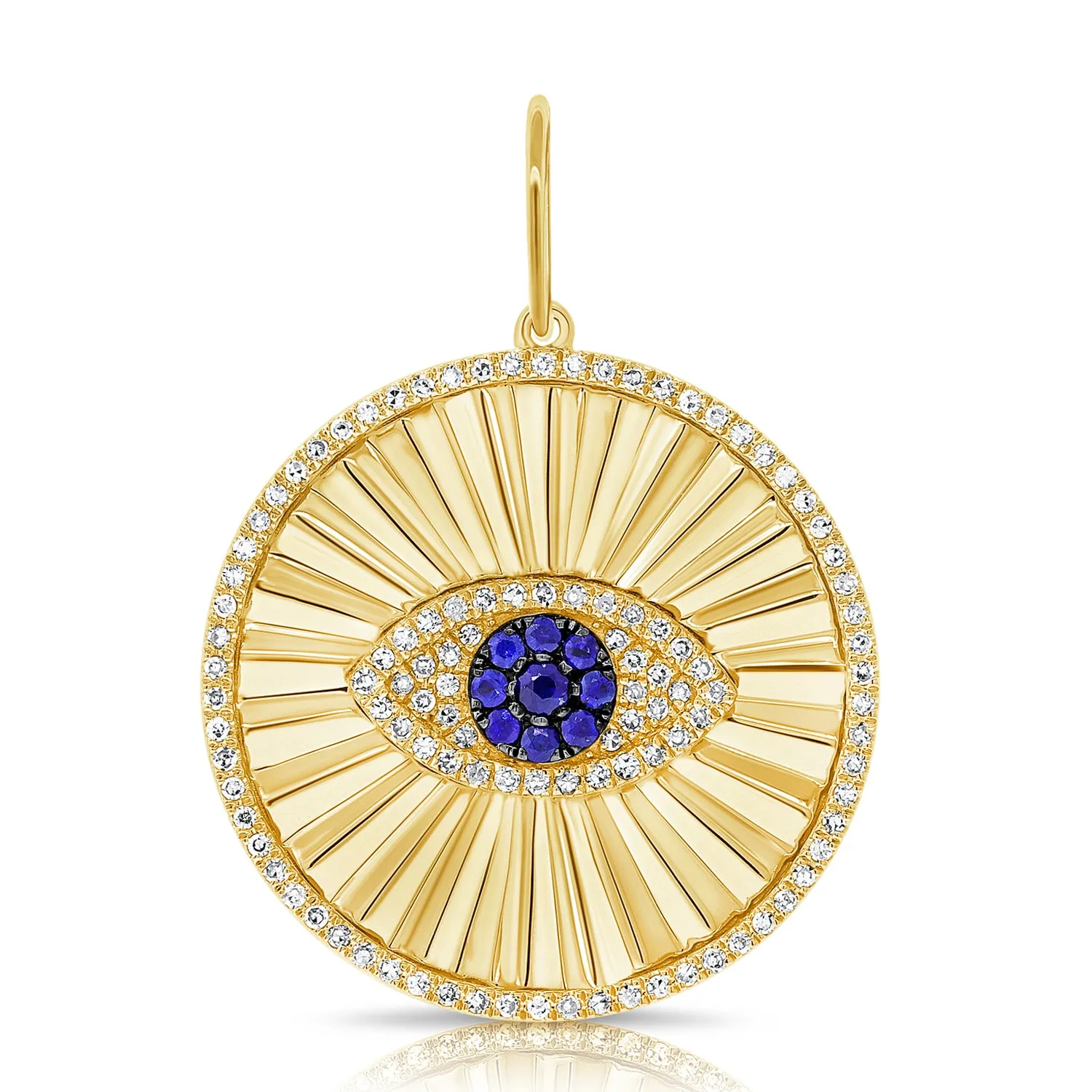 14K Rose Gold Diamond Sapphire Evil Eye Halo Pendant