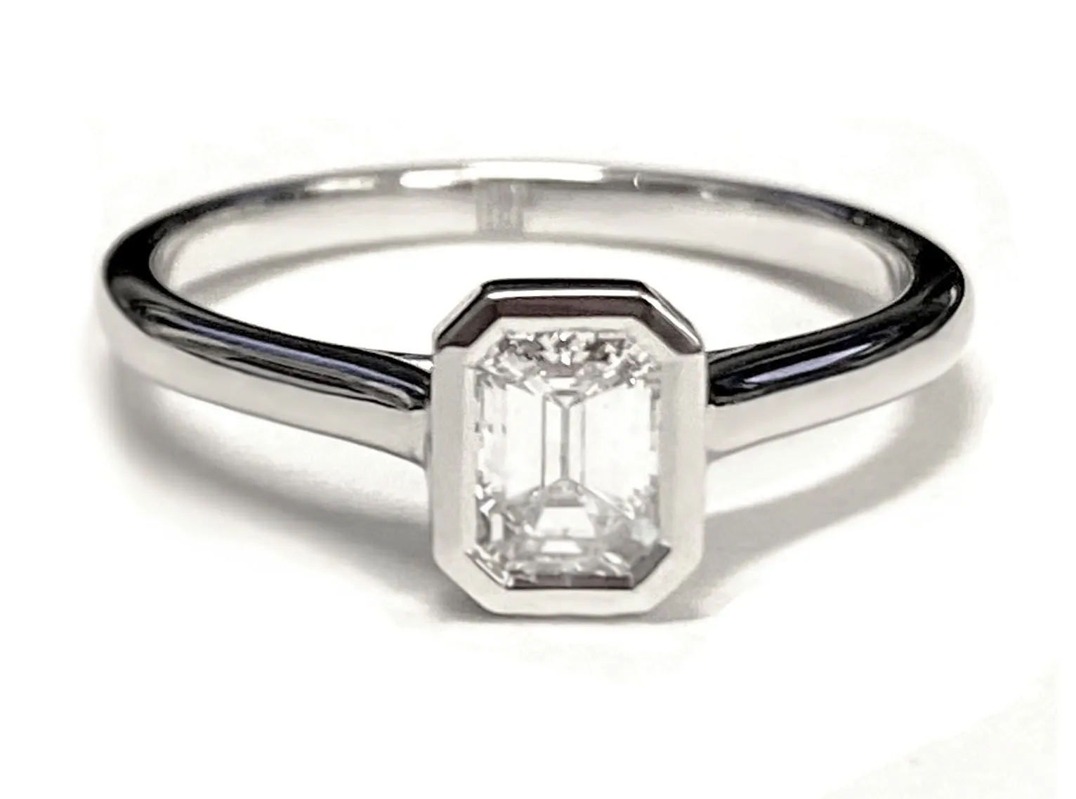 14K Rose Gold Emerald Cut  Simple Bezel Solitaire Engagement Ring