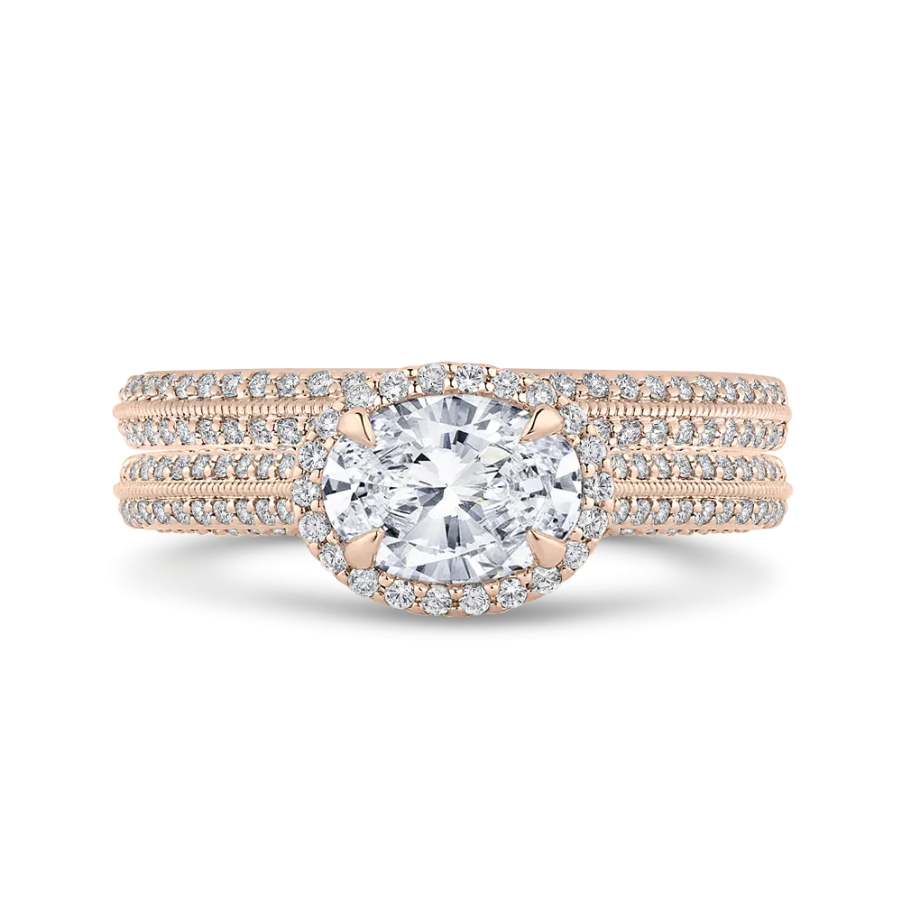 14K Rose Gold Oval Diamond Halo Engagement Ring with Euro Shank (Semi Mount)