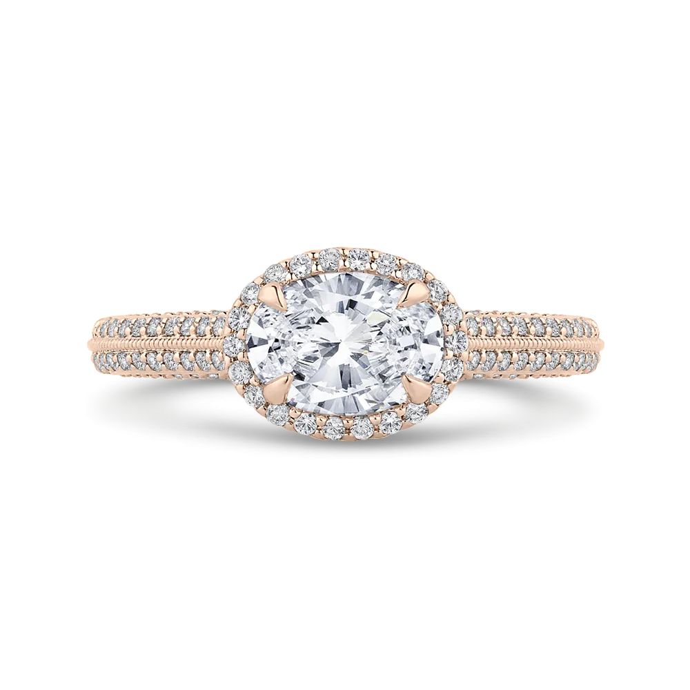 14K Rose Gold Oval Diamond Halo Engagement Ring with Euro Shank (Semi Mount)