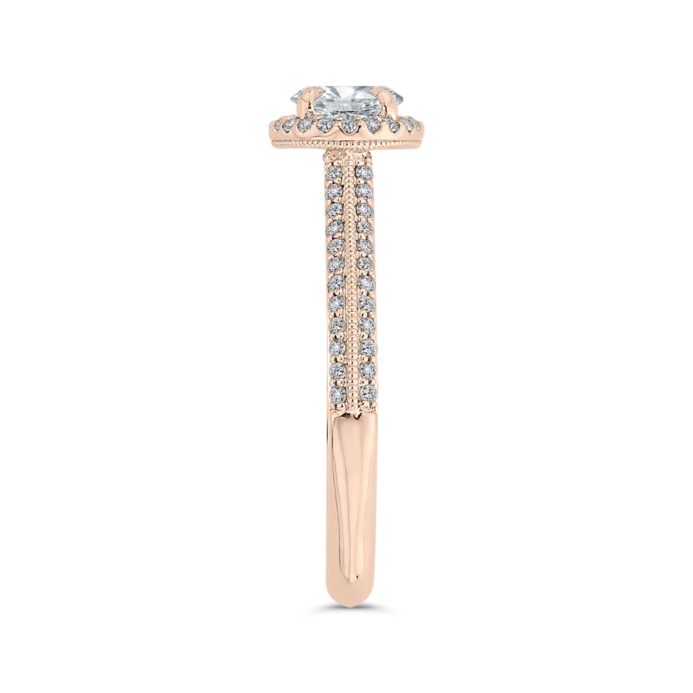 14K Rose Gold Oval Diamond Halo Engagement Ring with Euro Shank (Semi Mount)