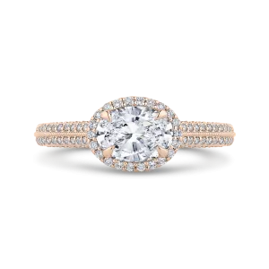 14K Rose Gold Oval Diamond Halo Engagement Ring with Euro Shank (Semi Mount)