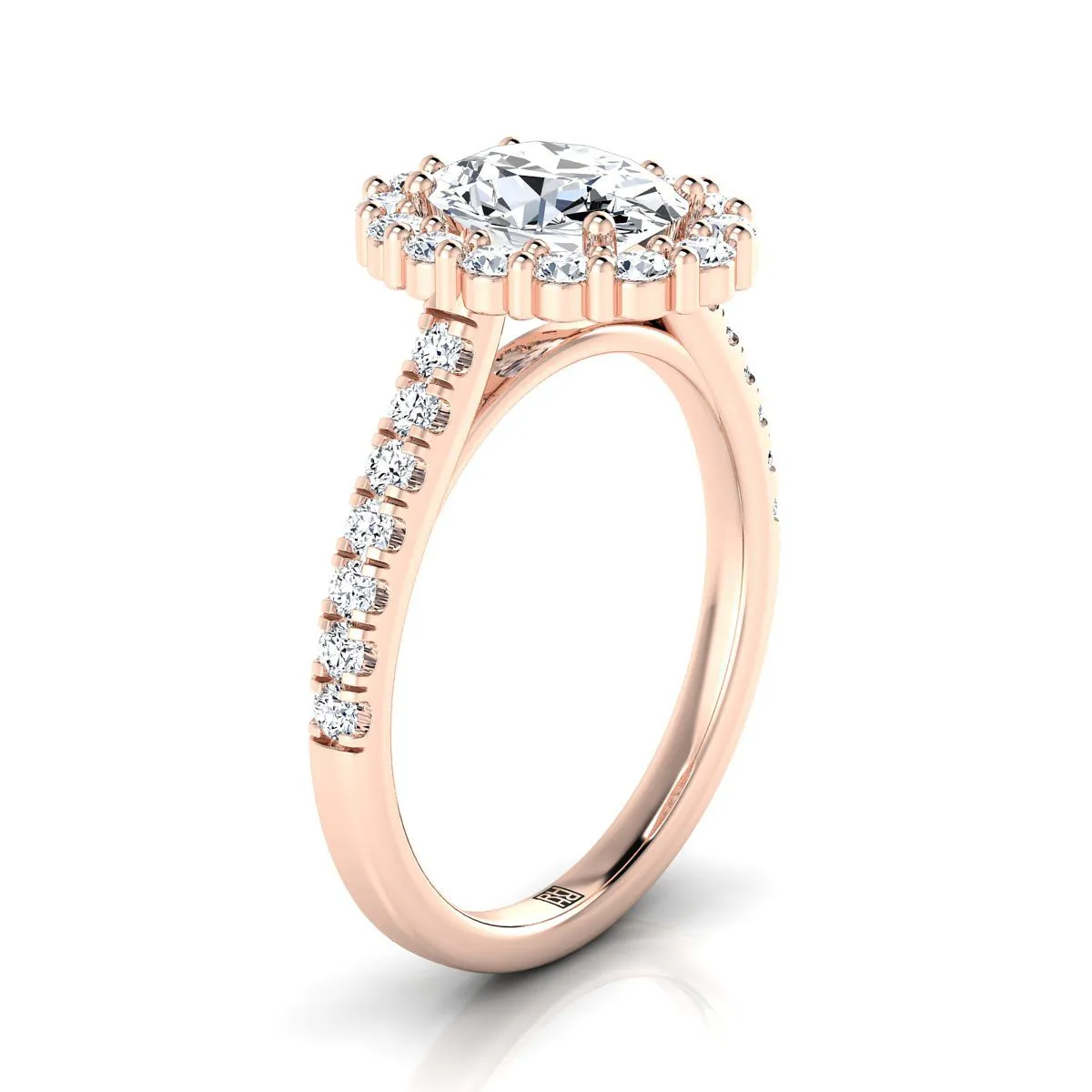 14K Rose Gold Oval Diamond Shared Prong Halo Engagement Ring -5/8ctw