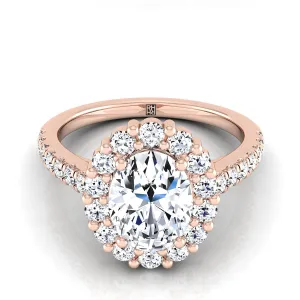 14K Rose Gold Oval Diamond Shared Prong Halo Engagement Ring -5/8ctw