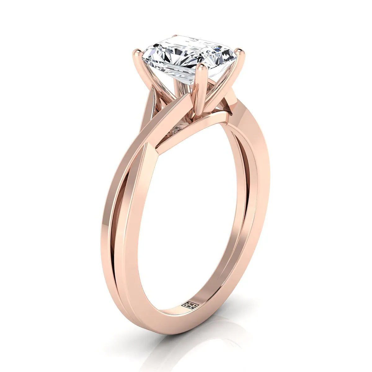 14K Rose Gold Radiant Cut Center Delicate Twist Solitaire Engagement Ring