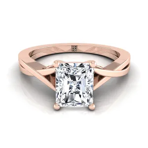 14K Rose Gold Radiant Cut Center Delicate Twist Solitaire Engagement Ring