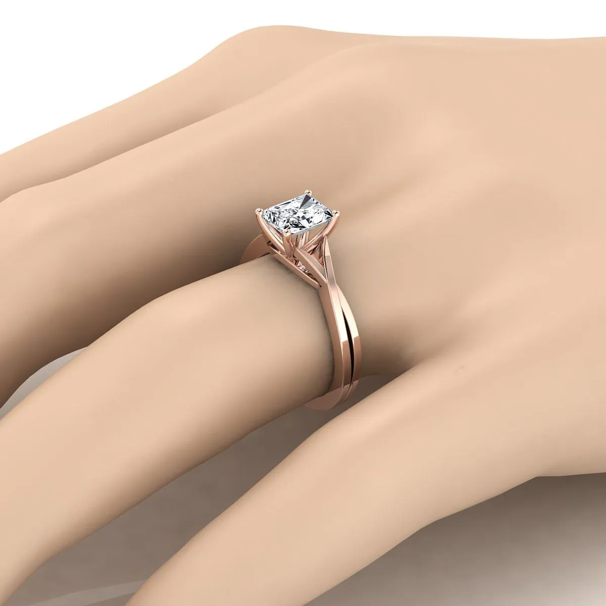 14K Rose Gold Radiant Cut Center Delicate Twist Solitaire Engagement Ring