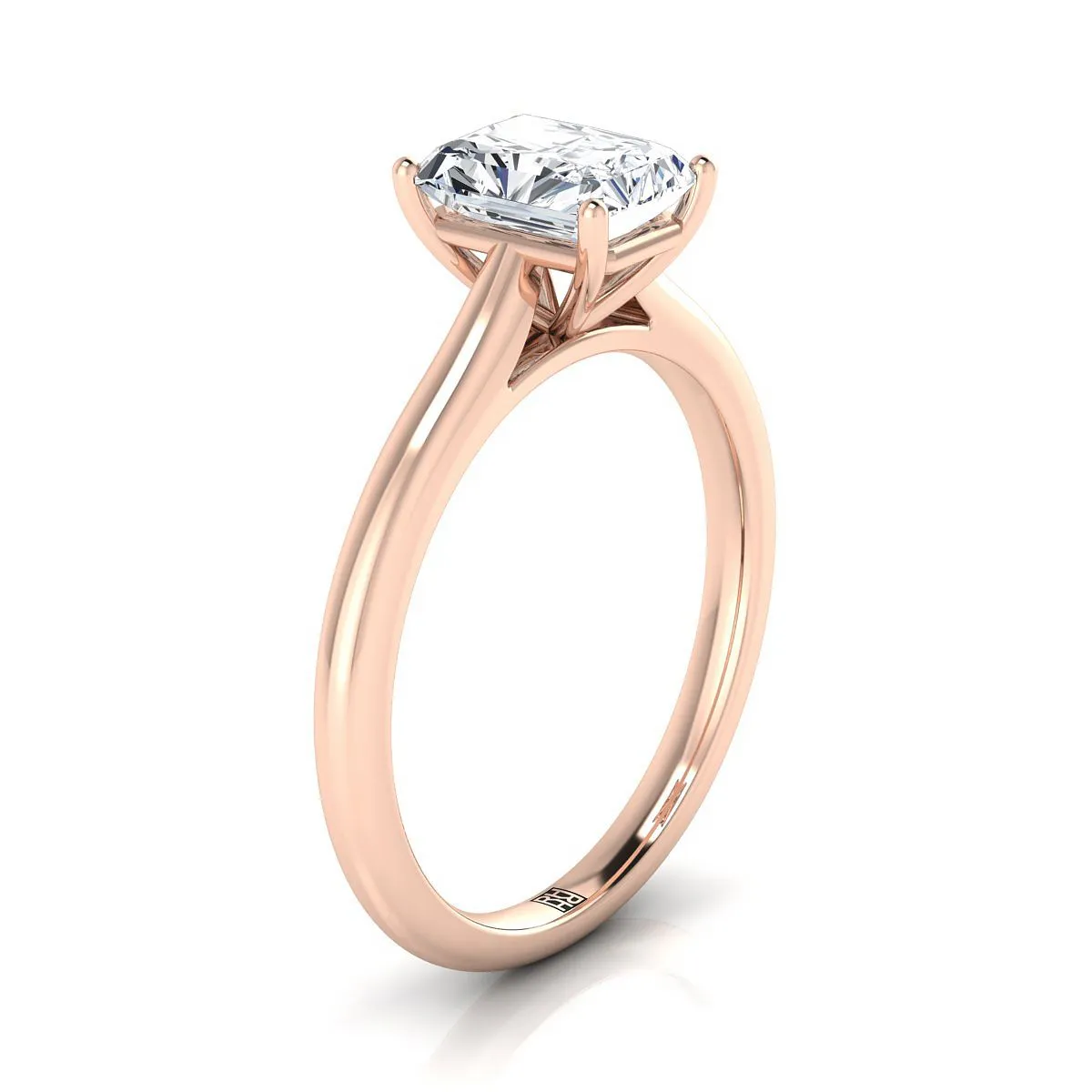 14K Rose Gold Radiant Cut Center  Pinched Comfort Fit Claw Prong Solitaire Engagement Ring