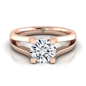 14K Rose Gold Round Brilliant  Plain High Polish Split Shank Solitaire Engagement Ring