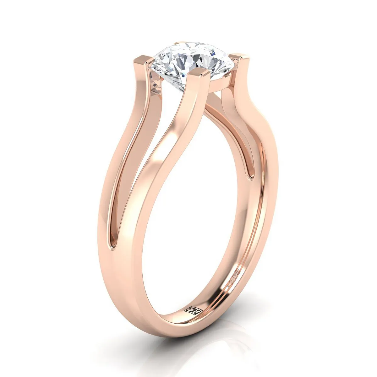 14K Rose Gold Round Brilliant  Plain High Polish Split Shank Solitaire Engagement Ring