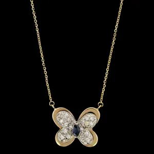 14K Two-tone Gold Estate Sapphire and Diamond Butterfly Pendant