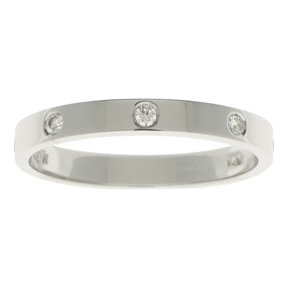 14K White Gold Five Diamond Flat Band