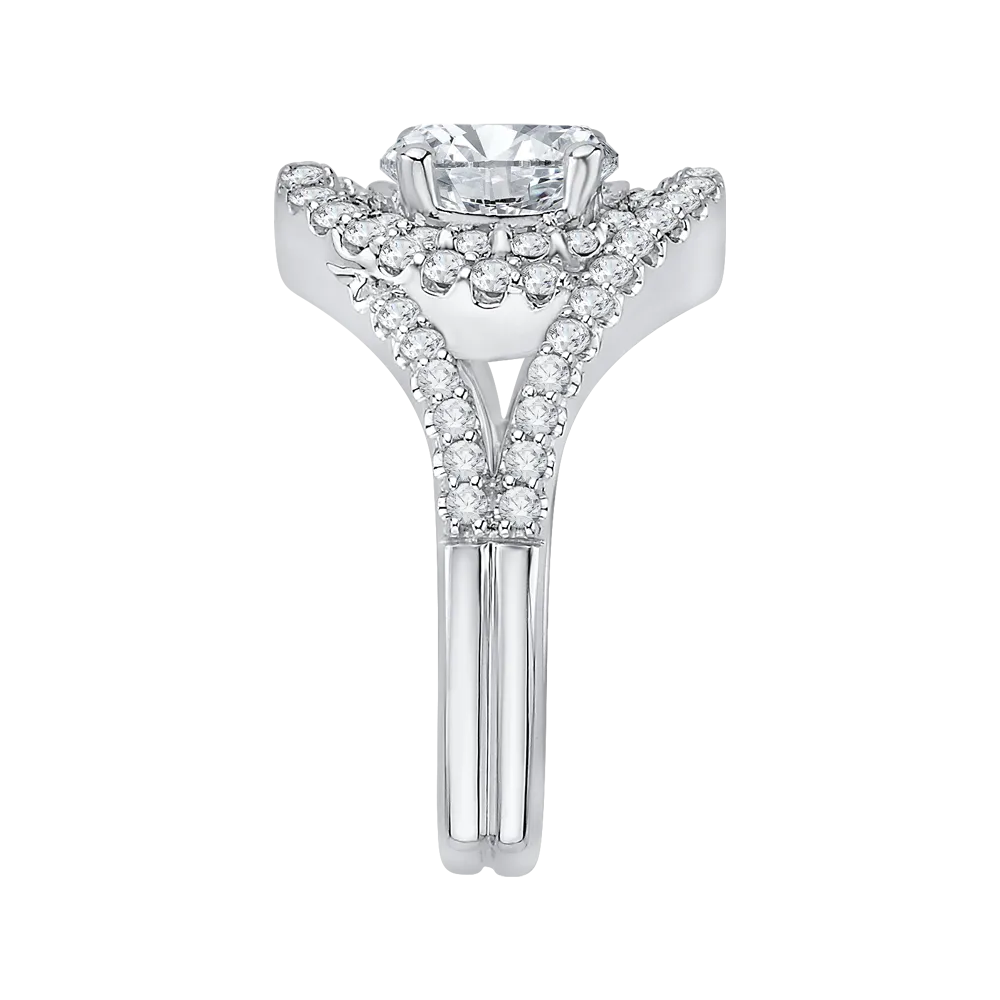 14K White Gold Oval Diamond Halo Engagement Ring with Split Shank (Semi Mount)