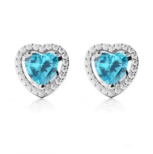 14k White Gold Plated 1 Ct Created Halo Heart Blue Topaz Stud Earrings