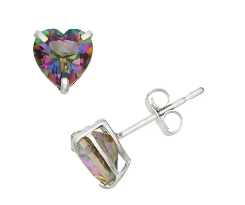 14k White Gold Plated 1/2 Carat Heart Created Mystic Topaz Stud Earrings