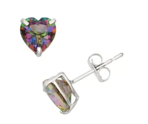 14k White Gold Plated  2 Carat Heart Created Mystic Topaz Stud Earrings