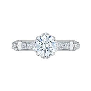 14K White Gold Round Cut Diamond Engagement Ring (Semi Mount)