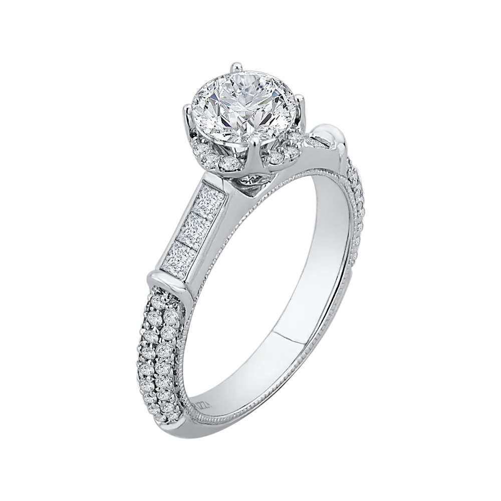 14K White Gold Round Cut Diamond Engagement Ring (Semi Mount)