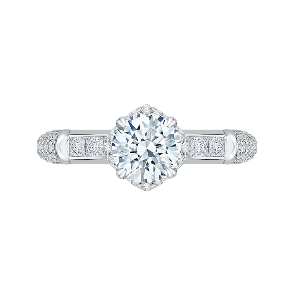 14K White Gold Round Cut Diamond Engagement Ring (Semi Mount)