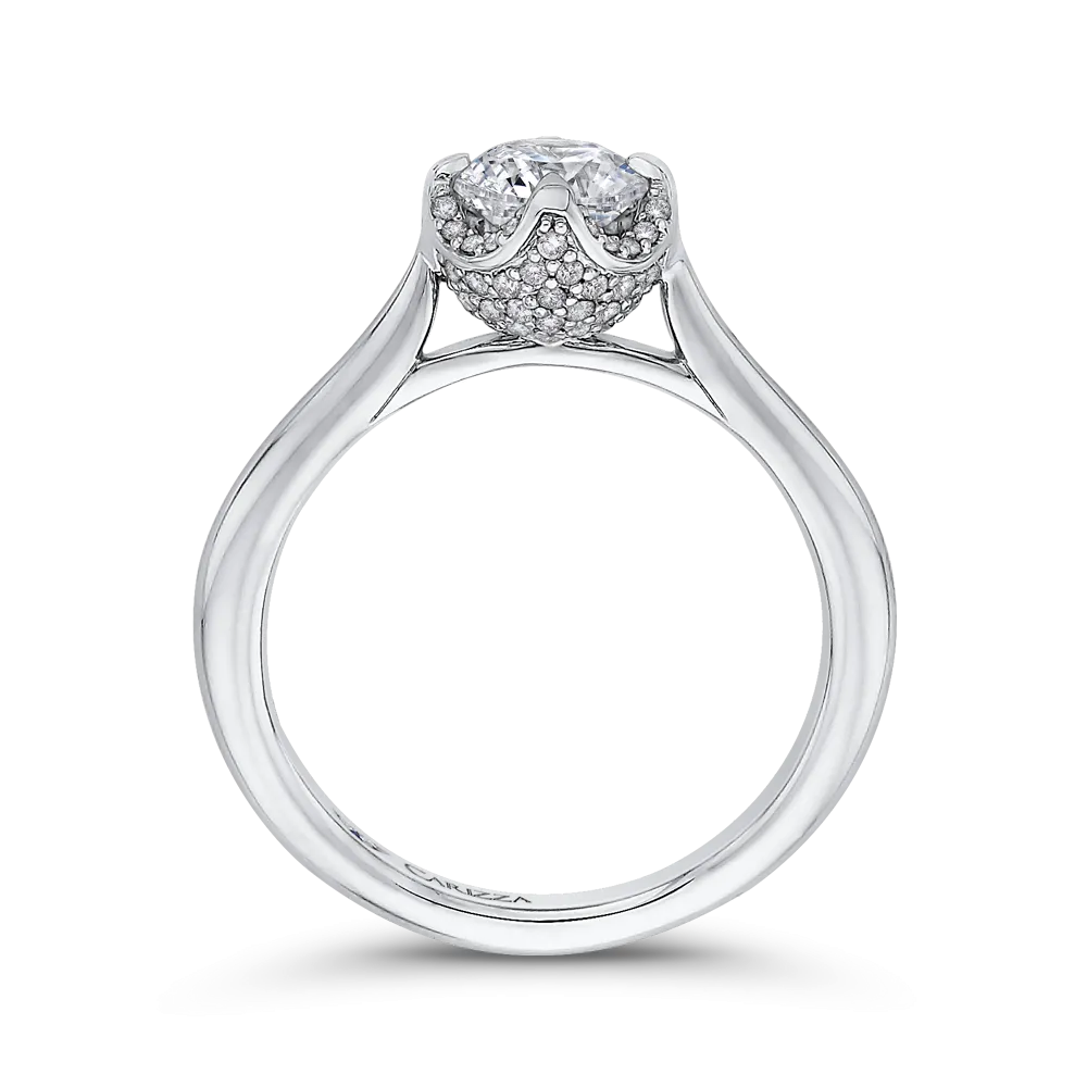 14K White Gold Round Diamond Classic Engagement Ring (Semi Mount)