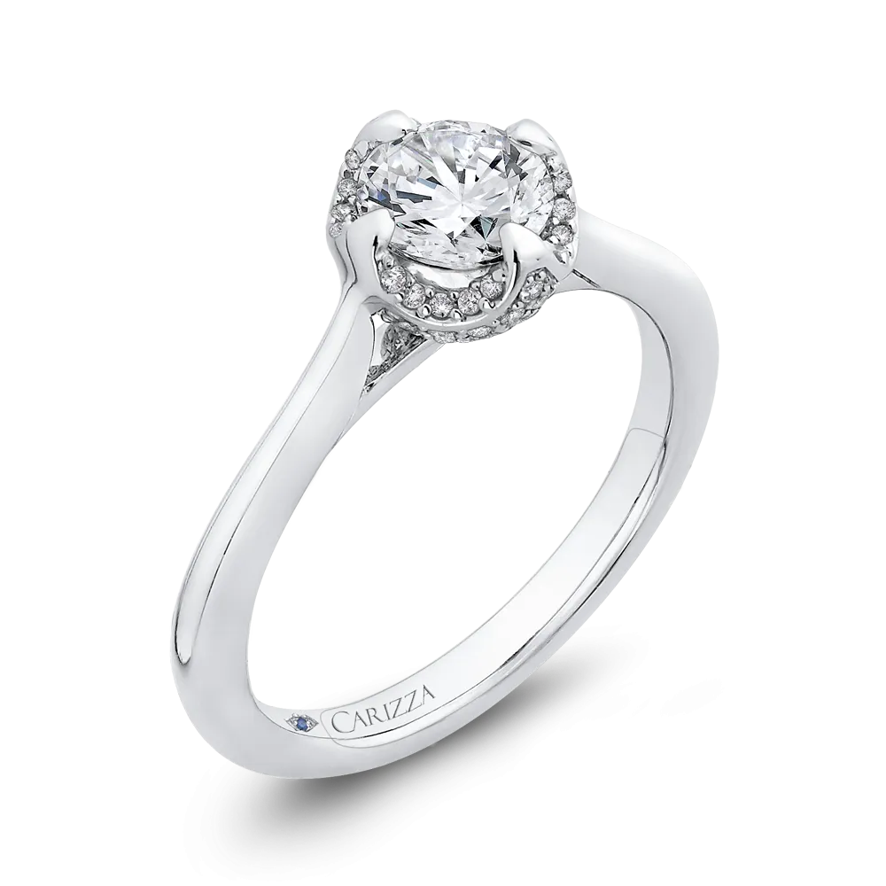 14K White Gold Round Diamond Classic Engagement Ring (Semi Mount)