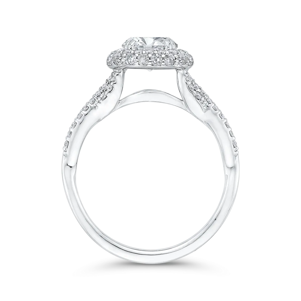 14K White Gold Round Diamond Halo Engagement Ring (Semi Mount)