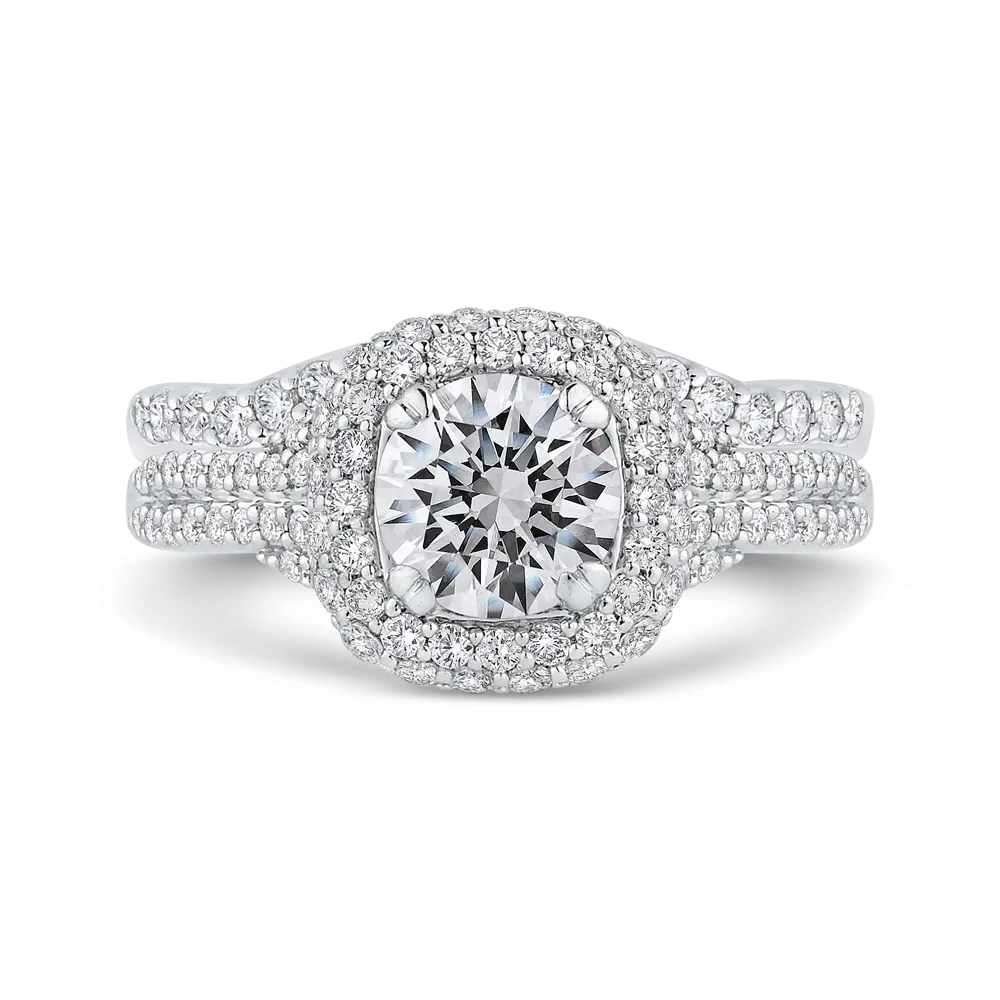 14K White Gold Round Diamond Halo Engagement Ring (Semi Mount)