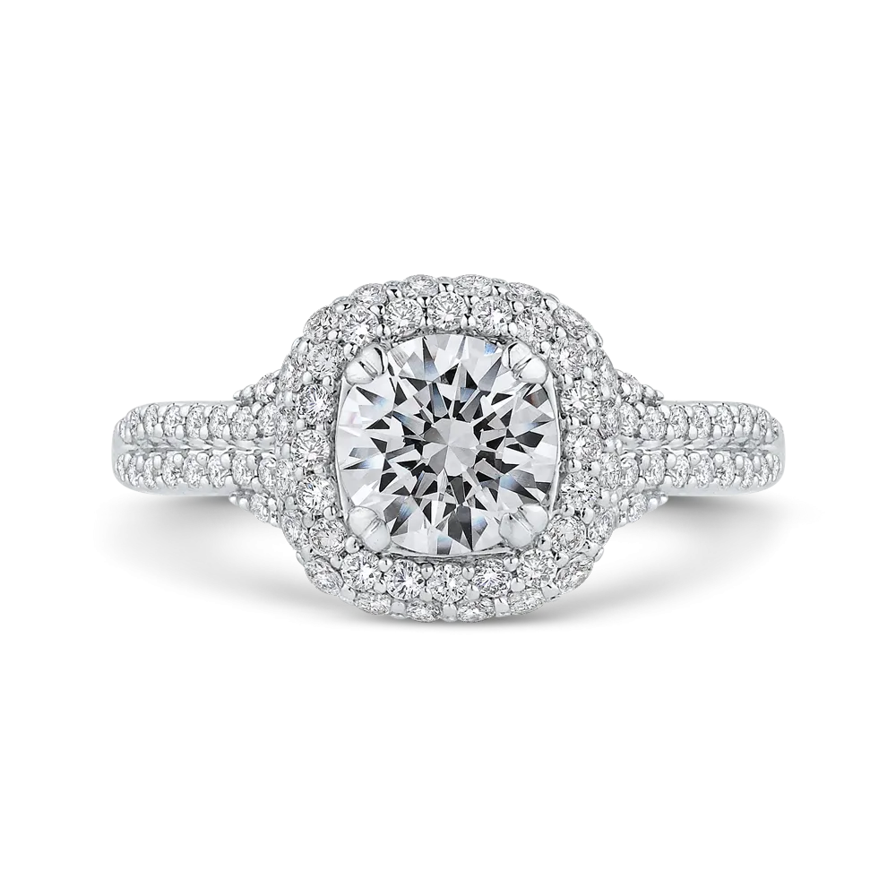 14K White Gold Round Diamond Halo Engagement Ring (Semi Mount)