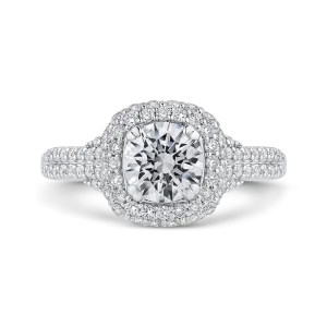 14K White Gold Round Diamond Halo Engagement Ring (Semi Mount)