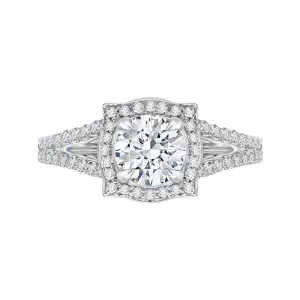 14K White Gold Round Halo Diamond Engagement Ring with Split Shank (Semi Mount)