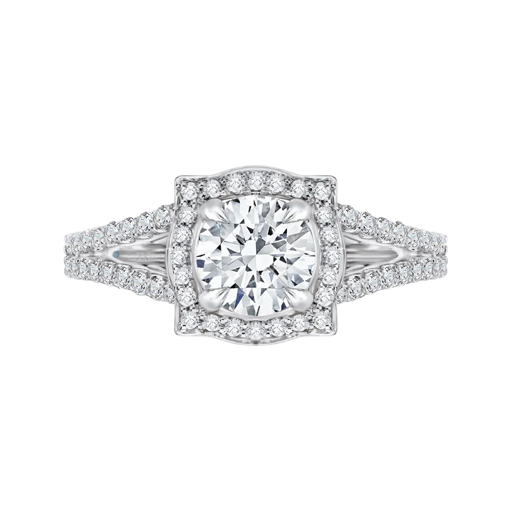 14K White Gold Round Halo Diamond Engagement Ring with Split Shank (Semi Mount)