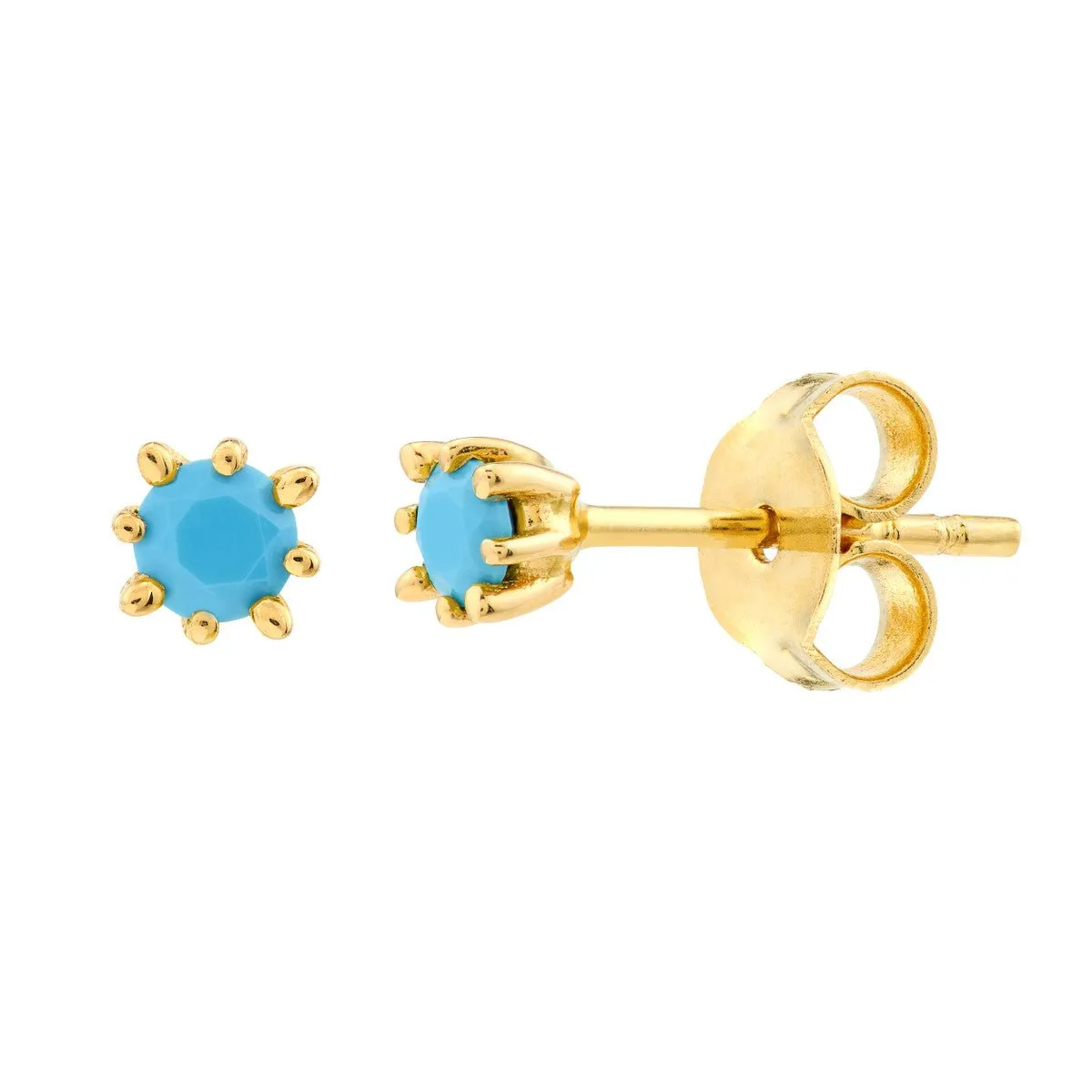 14K Yellow Gold 3.00mm Round Turquoise Stud Earrings