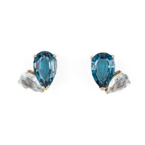 14K Yellow Gold Blue Topaz Aquamarine Studs