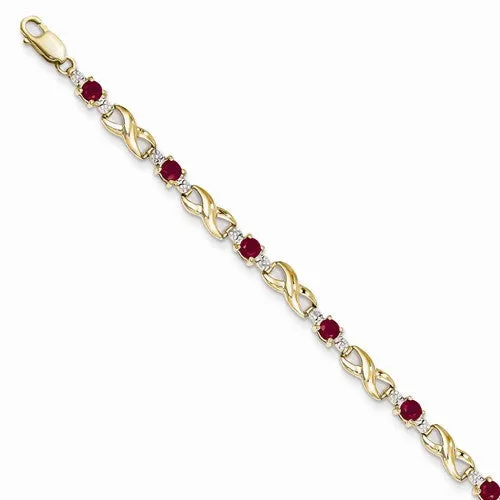 14K Yellow Gold Diamond and African Ruby Round Bracelet