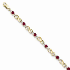 14K Yellow Gold Diamond and African Ruby Round Bracelet