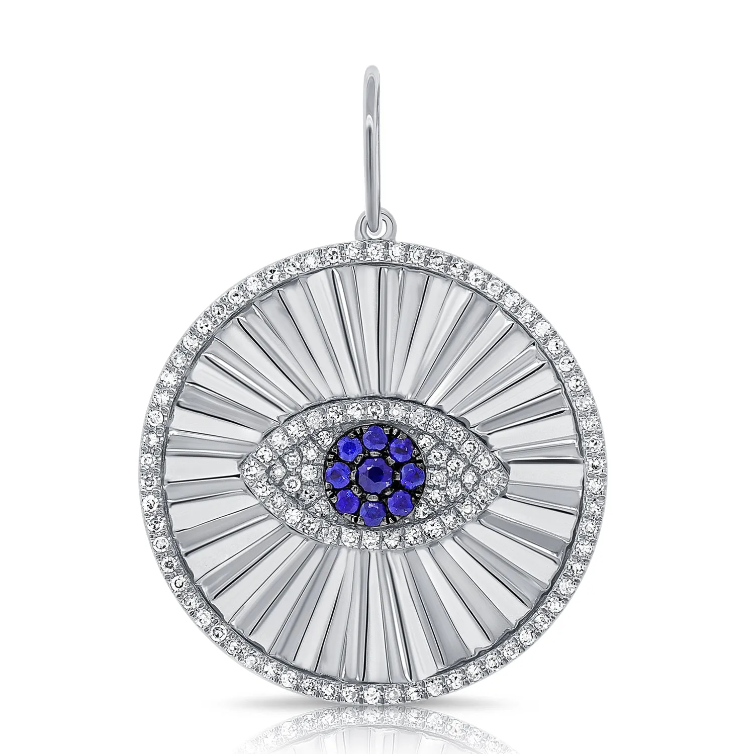 14K Yellow Gold Diamond Sapphire Evil Eye Halo Pendant