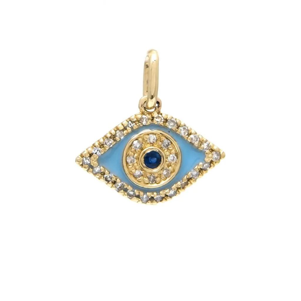 14K Yellow Gold Eye Round Bezel Sapphire Pendant