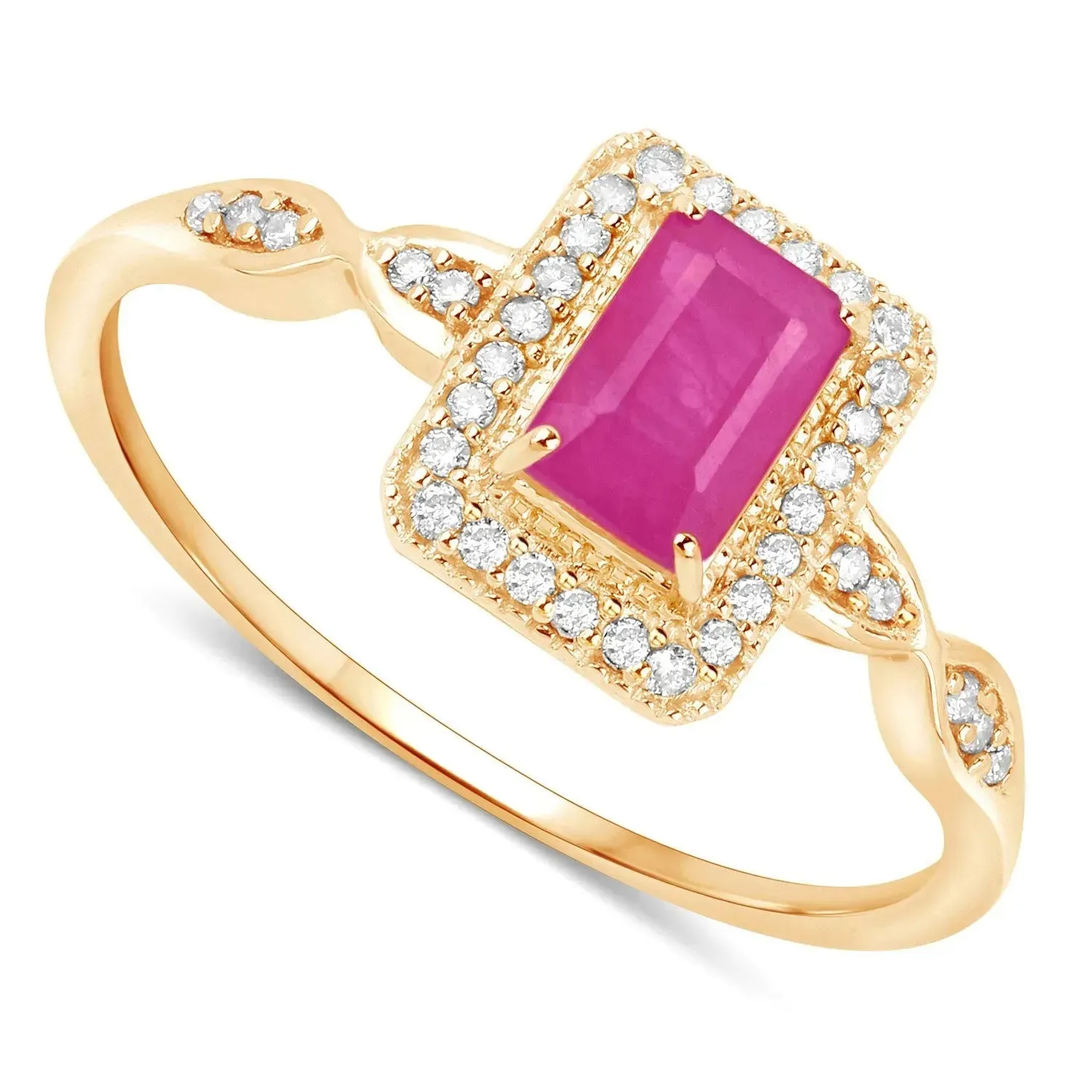 14K Yellow Gold Pink Ruby Diamond Ring