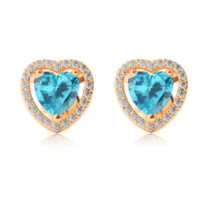 14k Yellow Gold Plated 4 Ct Created Halo Heart Blue Topaz Stud Earrings